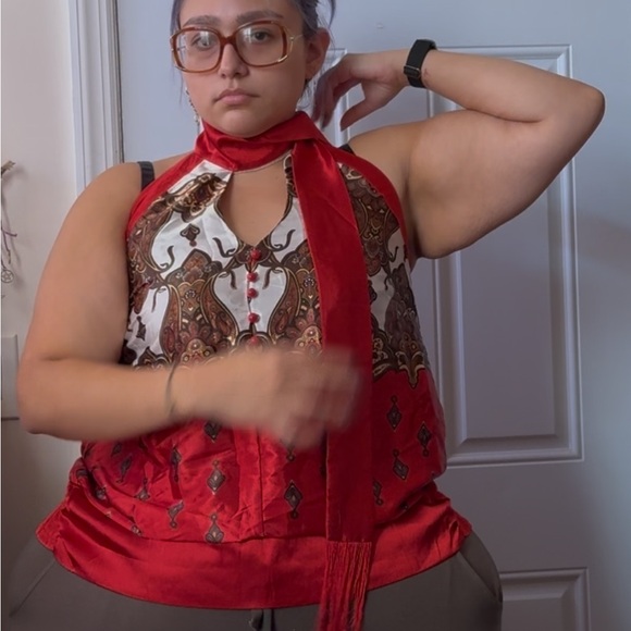 Vintage Lane Bryant y2k Satin Faced Adjustable Scarf Tie Halter Top Plus Size 18 - Picture 4 of 8